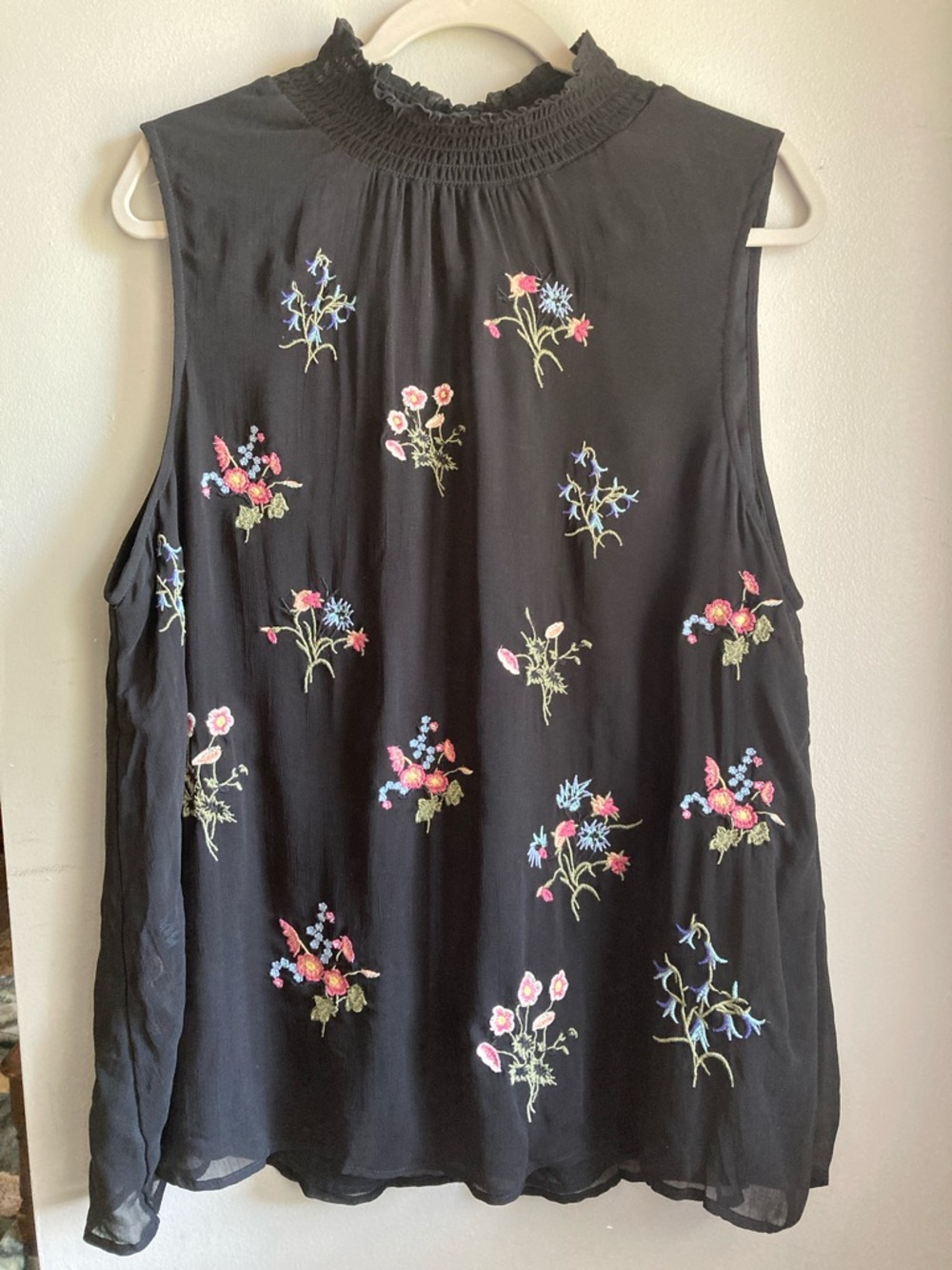 Sundance Black Sleeveless Tank with Colorful Floral Embroidery